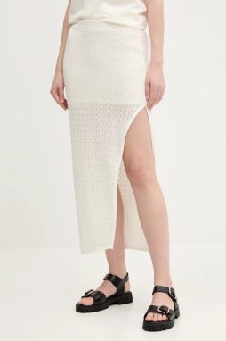 Bavlnená sukňa Abercrombie & Fitch béžová farba, midi, rovný strih, KI143-5055