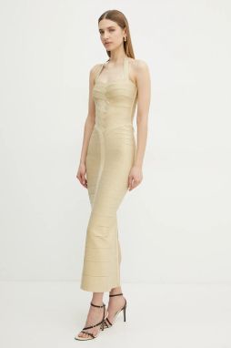 Šaty Herve Leger Iris zlatá farba, maxi, priliehavá, HLM8505780