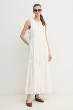 Ľanové šaty Dkny béžová farba, maxi, áčkový strih, DJ5D9059