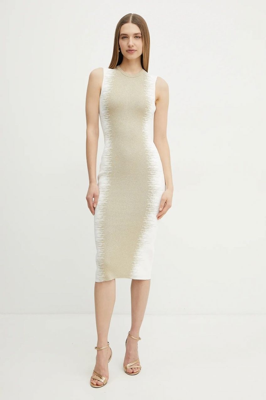 Šaty Herve Leger Ruby zlatá farba, midi, priliehavá, CBI8498804