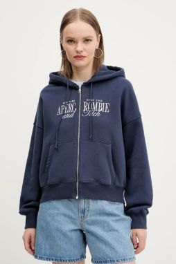 Mikina Abercrombie & Fitch dámska, tmavomodrá farba, s kapucňou, s nášivkou, KI185-5011
