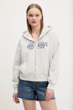 Mikina Abercrombie & Fitch dámska, šedá farba, s kapucňou, s nášivkou, KI185-5011
