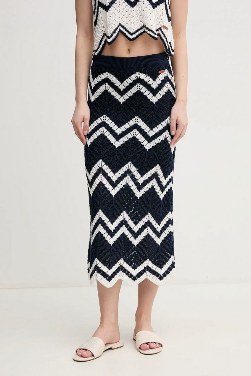 Sukňa Pepe Jeans OLLIE SKIRT tmavomodrá farba, midi, rovný strih, PL901205