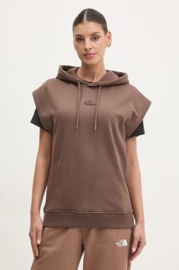 Bavlnená mikina The North Face Relaxed dámska, hnedá farba, s kapucňou, jednofarebná, NF0A8BW21OI1
