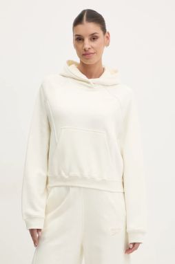 Bavlnená mikina Reebok Classic dámska, béžová farba, s kapucňou, jednofarebná, 100214102
