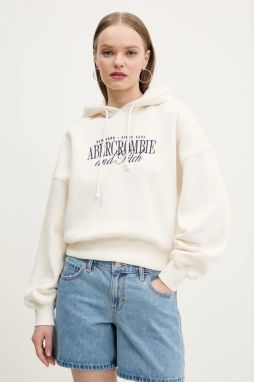 Mikina Abercrombie & Fitch dámska, béžová farba, s kapucňou, s nášivkou, KI185-5022