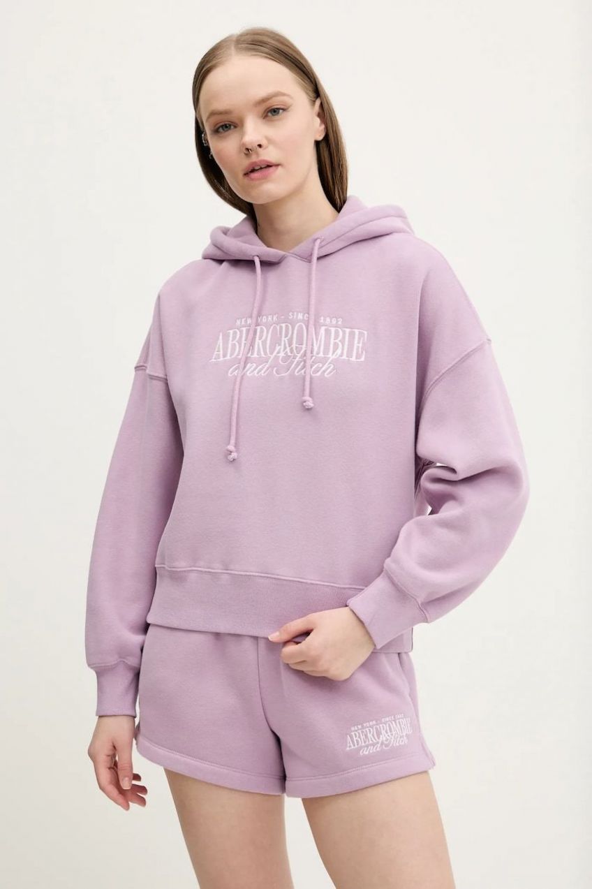 Mikina Abercrombie & Fitch dámska, ružová farba, s kapucňou, s nášivkou, KI185-5022