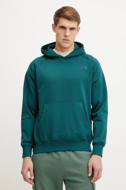 Mikina The North Face Raglan Redbox pánska, zelená farba, s kapucňou, s potlačou, NF0A89F9A1B1