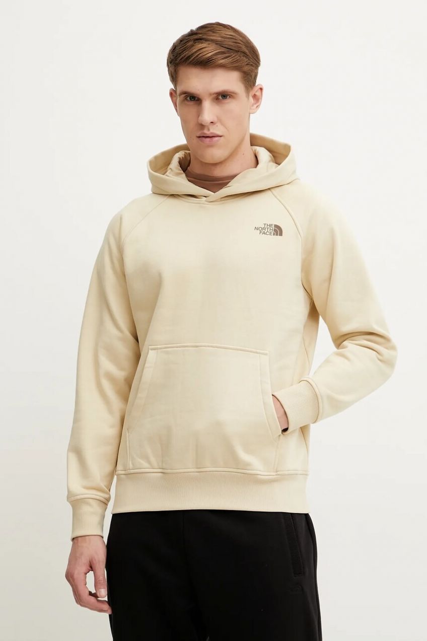 Mikina The North Face Raglan Redbox pánska, béžová farba, s kapucňou, s potlačou, NF0A89F9B2O1