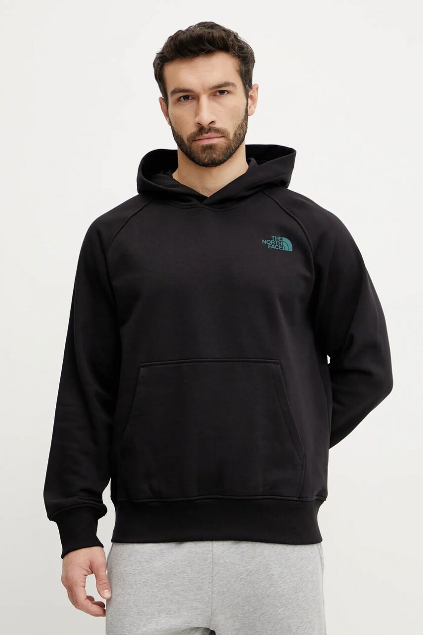 Mikina The North Face Raglan Box pánska, čierna farba, s nášivkou, NF0A8C4X9431
