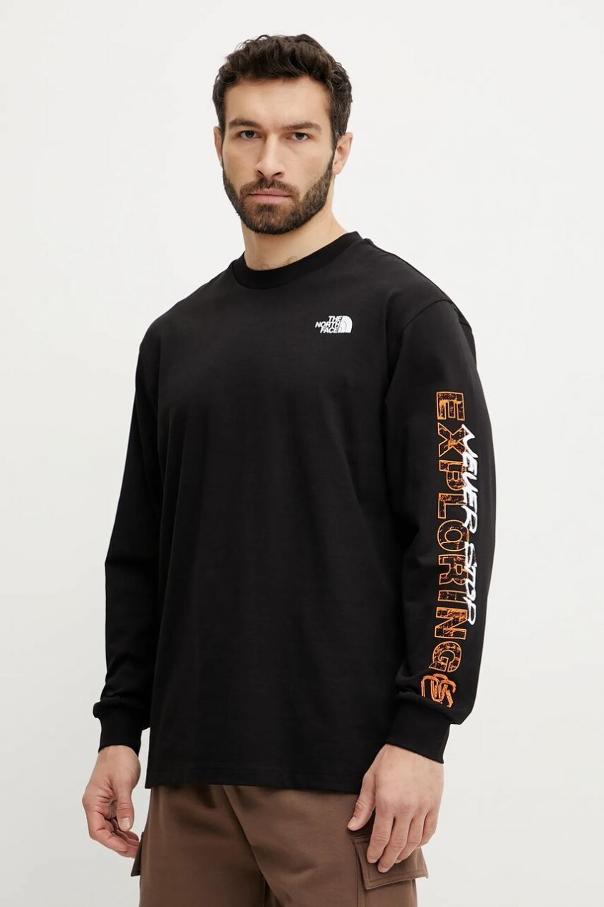 Bavlnené tričko s dlhým rukávom The North Face TNF X NSE čierna farba, s potlačou, NF0A8C3ZJK31