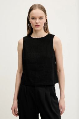 Ľanová blúzka Abercrombie & Fitch čierna farba, jednofarebná, KI140-5556