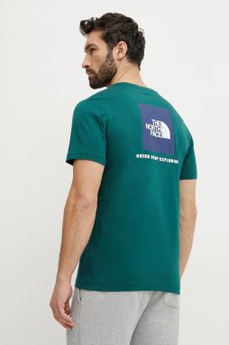 Bavlnené tričko The North Face Redbox pánske, zelená farba, s potlačou, NF0A87NPA1B1