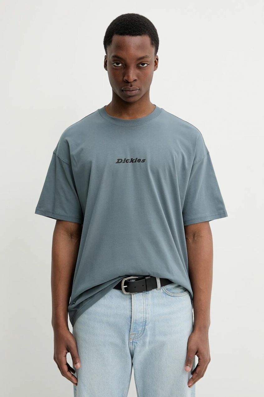 Bavlnené tričko Dickies pánske, šedá farba, s potlačou, DK0A4YRNG701