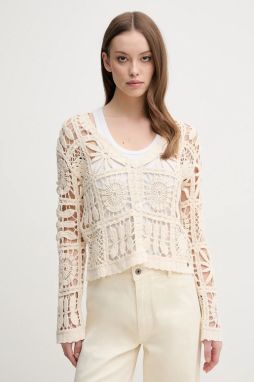 Bavlnený kardigán Pepe Jeans OLYMPIA dámsky, béžová farba, tenký, PL702273