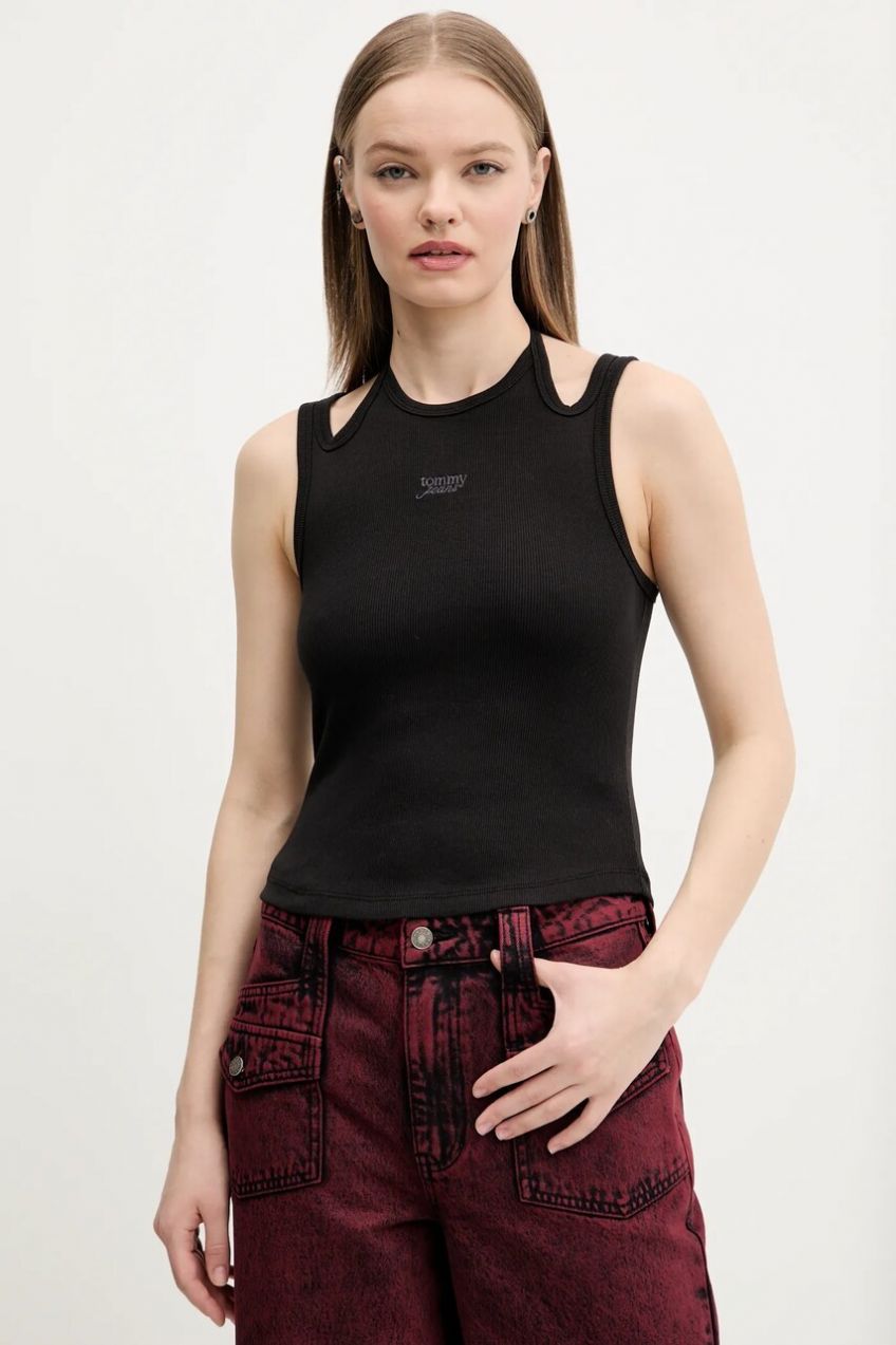 Top Tommy Jeans čierna farba, DW0DW20325