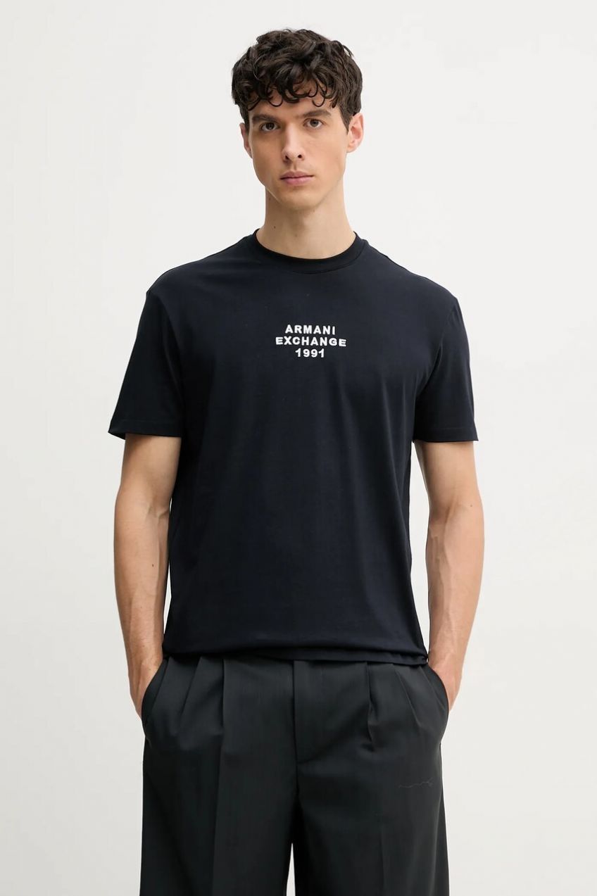 Bavlnené tričko Armani Exchange pánske, tmavomodrá farba, s nášivkou, XM000540 AF10362