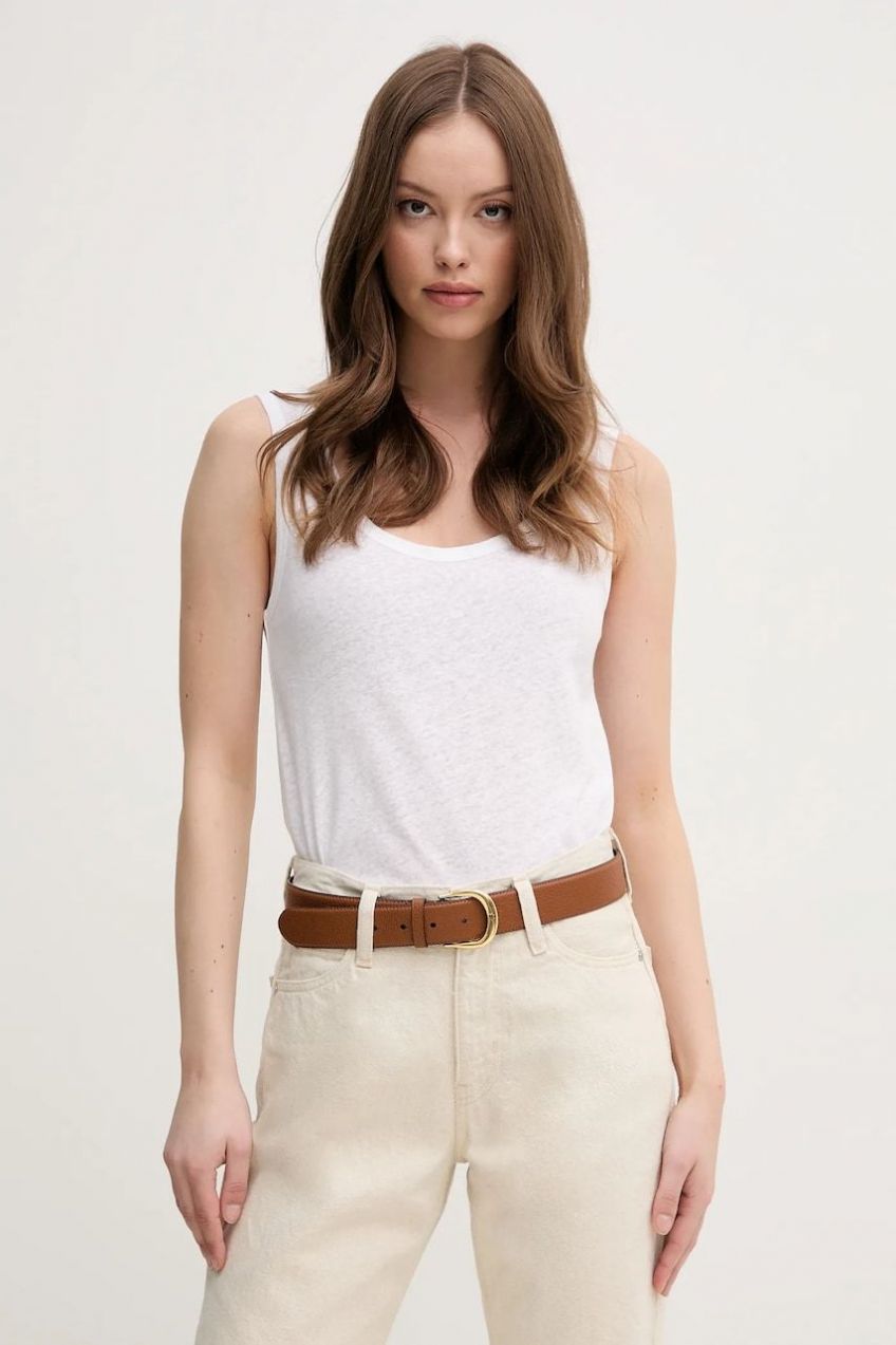 Ľanový top Calvin Klein biela farba, K20K208396