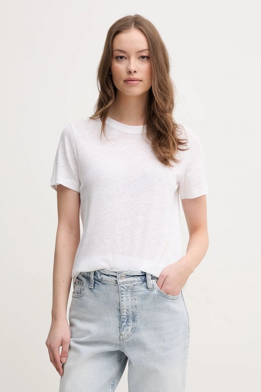 Ľanové tričko Calvin Klein dámsky, biela farba, K20K208248