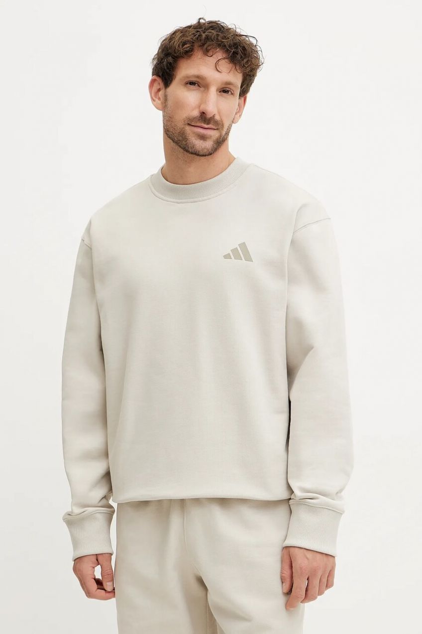 Bavlnená mikina adidas x Mercedes pánska, béžová farba, s potlačou, JW3091