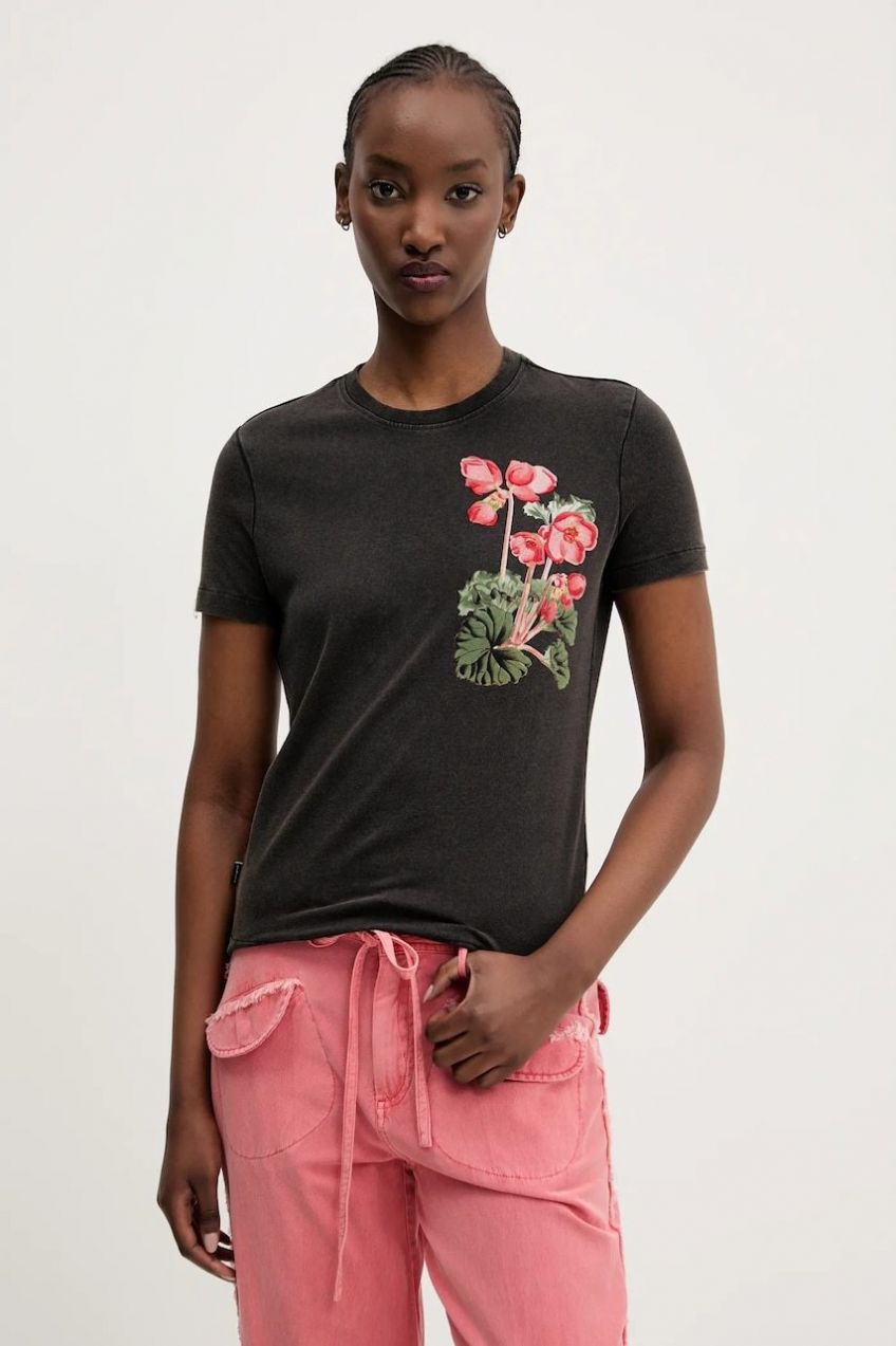 Tričko Desigual BOTANICAL LA dámske, čierna farba, 25SWTK48