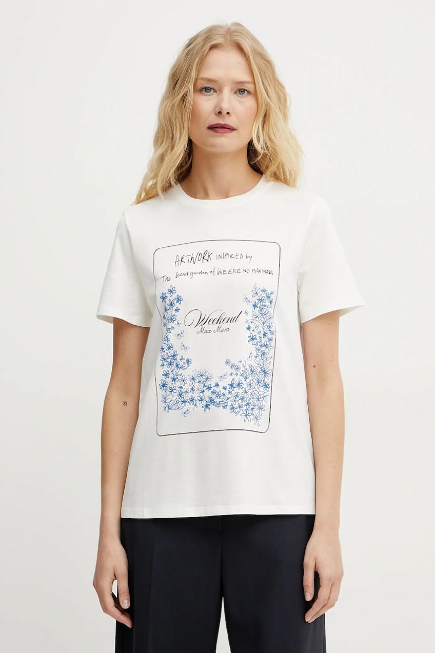 Bavlnené tričko Weekend Max Mara dámske, béžová farba, 2515971052600