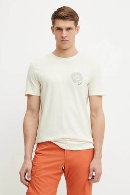 Tričko Fjallraven Hemp Blend Out Here pánsky, béžová farba, s potlačou, F12600265
