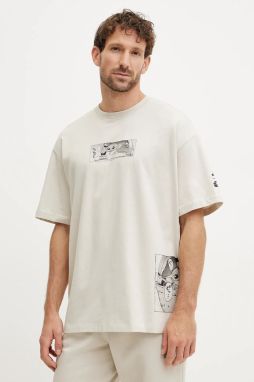 Bavlnené tričko adidas x Mandalorian pánske, béžová farba, s potlačou, JI5717