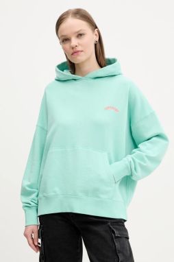 Bavlnená mikina Superdry dámska, tyrkysová farba, s kapucňou, jednofarebná, W2012281A-2MD