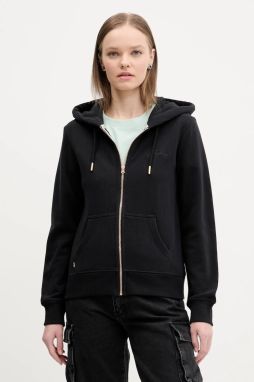 Bavlnená mikina Superdry dámska, čierna farba, s kapucňou, jednofarebná, W2012358A-02A
