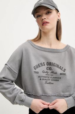 Bavlnená mikina Guess Originals dámska, šedá farba, s potlačou, W5GQ23 K68I4