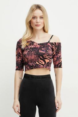 Bavlnená blúzka Versace Jeans Couture dámska, oranžová farba, vzorovaná, 78HAFM09 CMF10