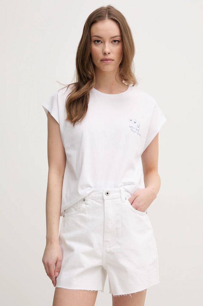 Bavlnené tričko Pepe Jeans VIRGINIA dámske, biela farba, PL506055