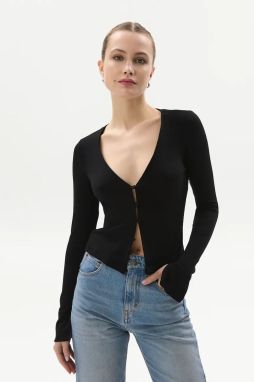 Blúzka Saint Body BOTTOMS KNIT LONGSLEEVE dámska, čierna farba, jednofarebná, SB.533