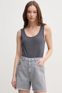 Ľanový top Calvin Klein šedá farba, K20K208396