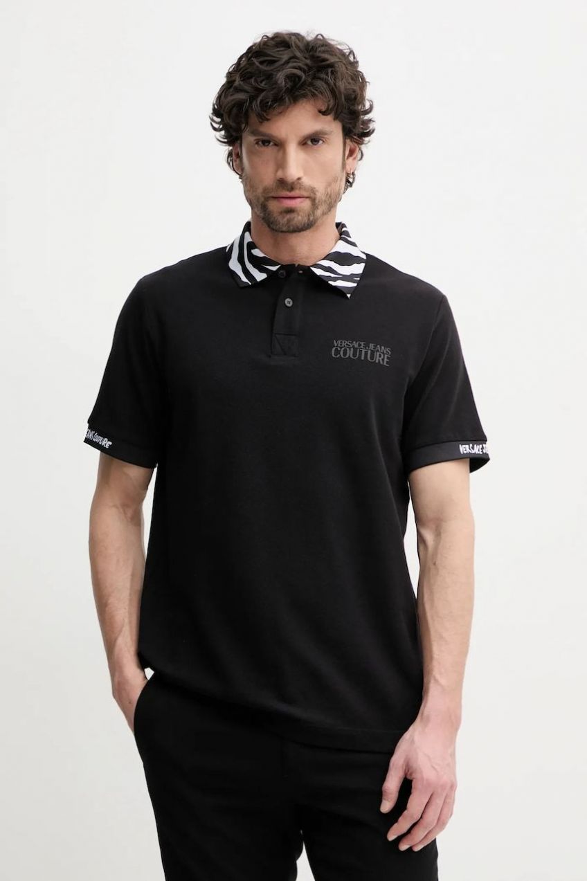 Bavlnené polo tričko Versace Jeans Couture pánsky, čierna farba, s nášivkou, 78GAGT06 CJ01T