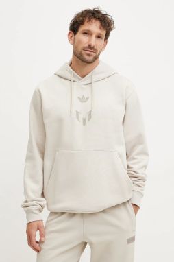 Mikina adidas Originals MESSI HOODIE pánska, béžová farba, s kapucňou, s potlačou, JC9474