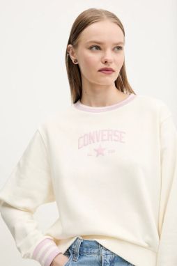 Mikina Converse dámska, béžová farba, s potlačou, 10028564-A01