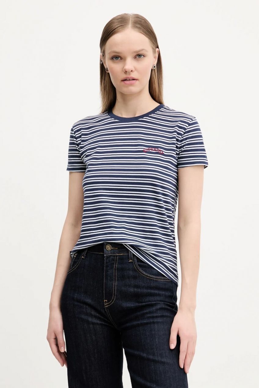 Bavlnené tričko Superdry dámske, tmavomodrá farba, W1011640A-2JL