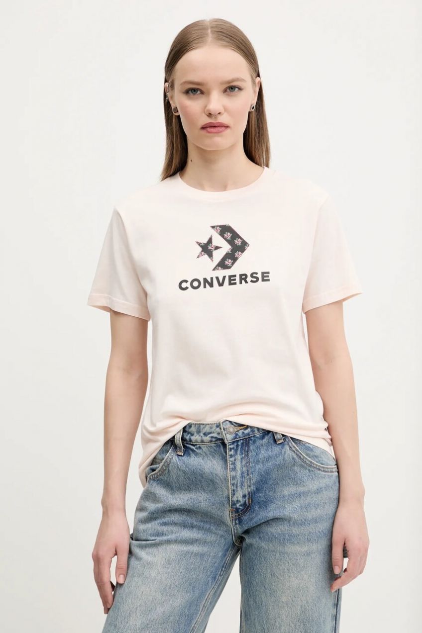 Bavlnené tričko Converse dámske, ružová farba, 10027386-A02