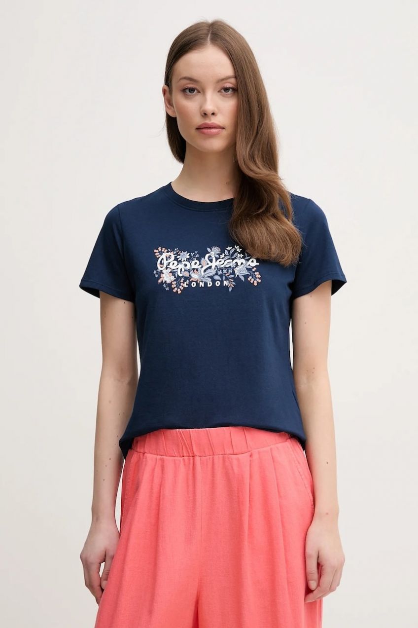 Bavlnené tričko Pepe Jeans ROSALIND dámske, tmavomodrá farba, PL506034