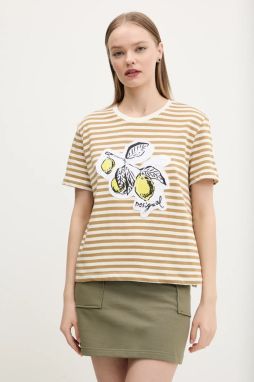 Bavlnené tričko Desigual LEMON dámske, béžová farba, 25SWTKAE