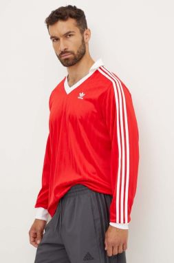 Tričko s dlhým rukávom adidas Originals Adicolor Piqué Football Long Sleeve pánske, červená farba, s nášivkou, IX5226