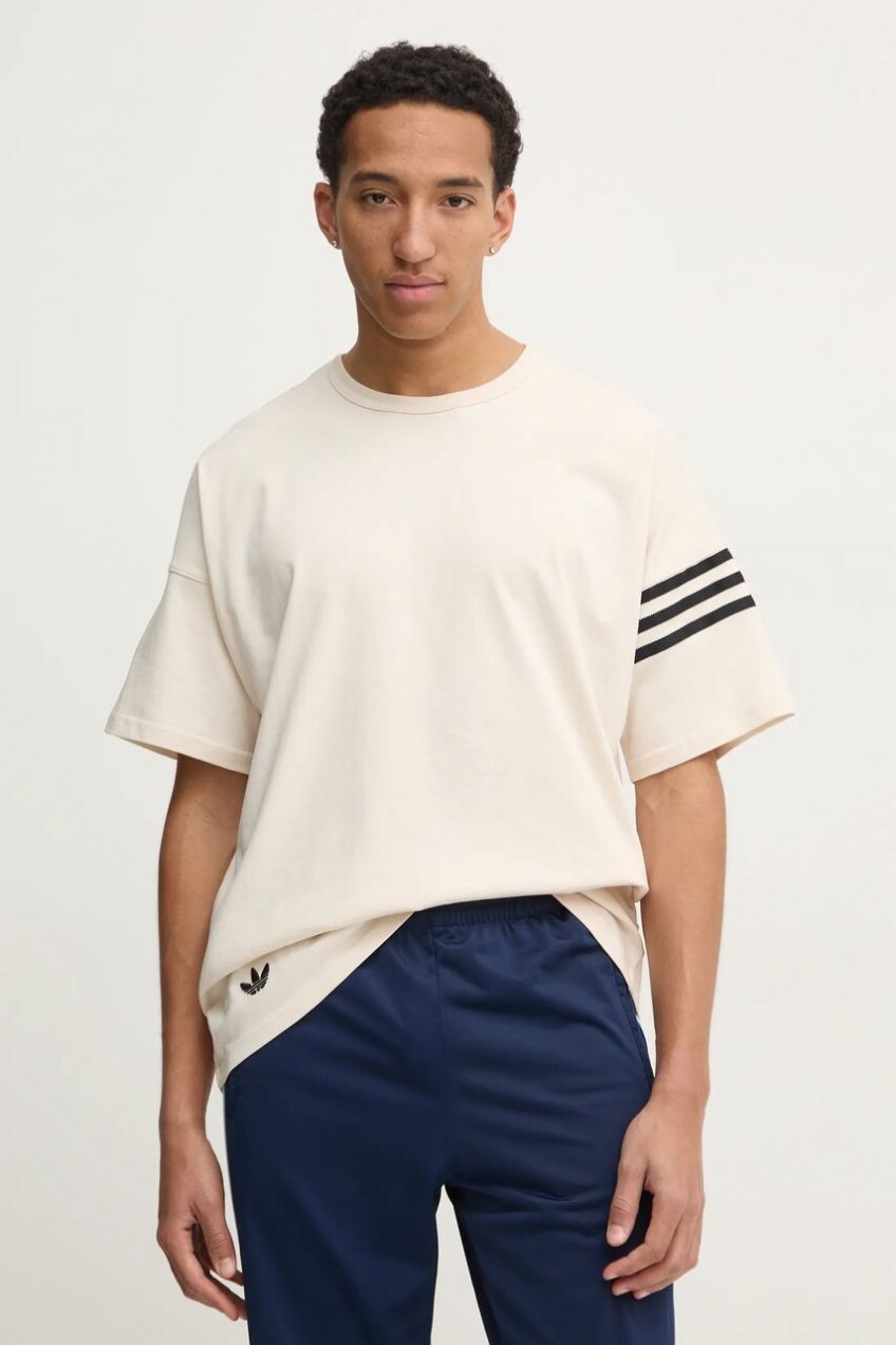 Bavlnené tričko adidas Originals Neuclassics pánske, béžová farba, vzorované, JC9933