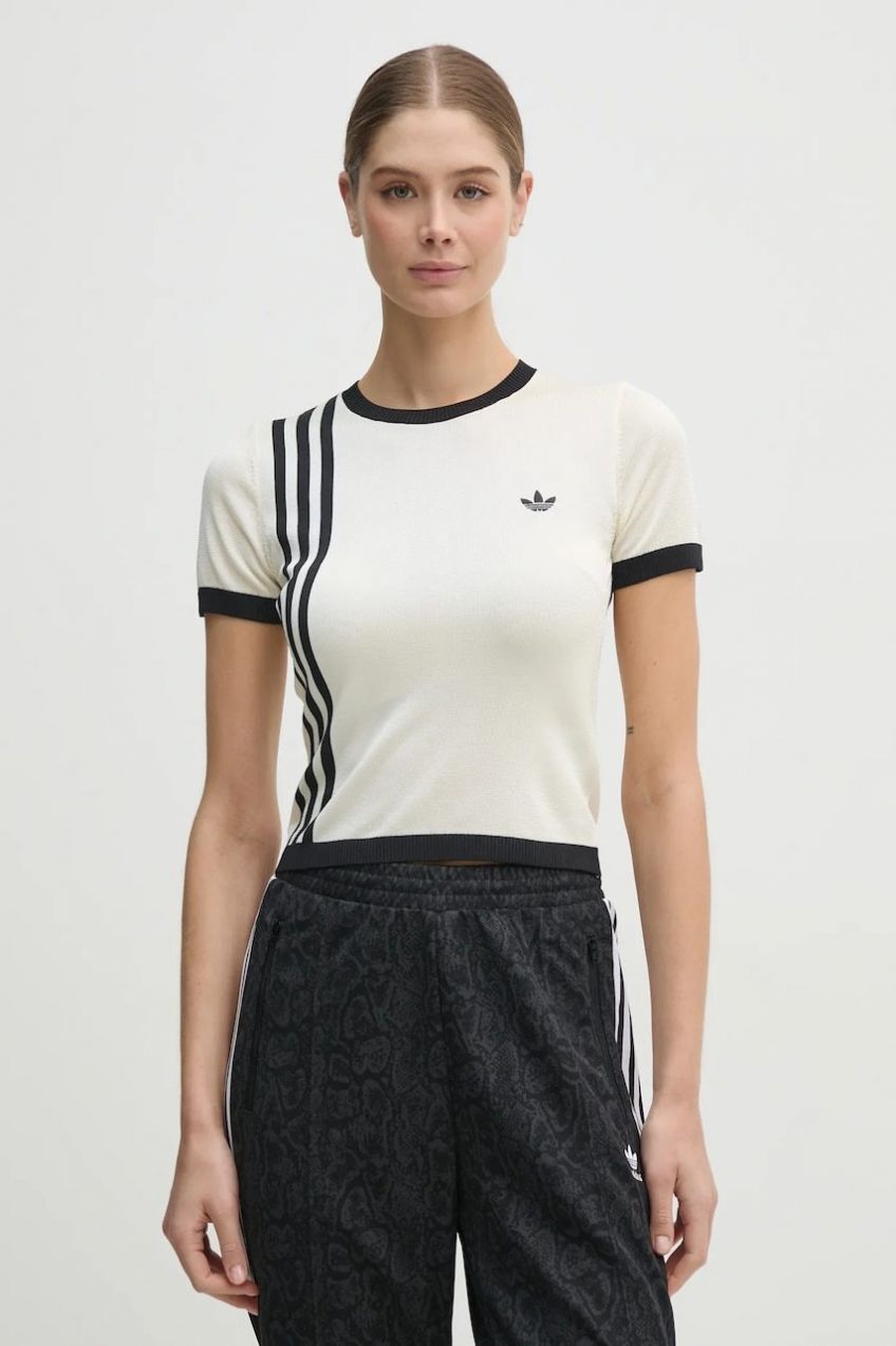 Tričko adidas Originals KNITTED 3S TEE dámske, béžová farba, tenký, JJ0961