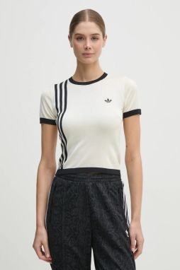 Tričko adidas Originals KNITTED 3S TEE dámske, béžová farba, tenký, JJ0961
