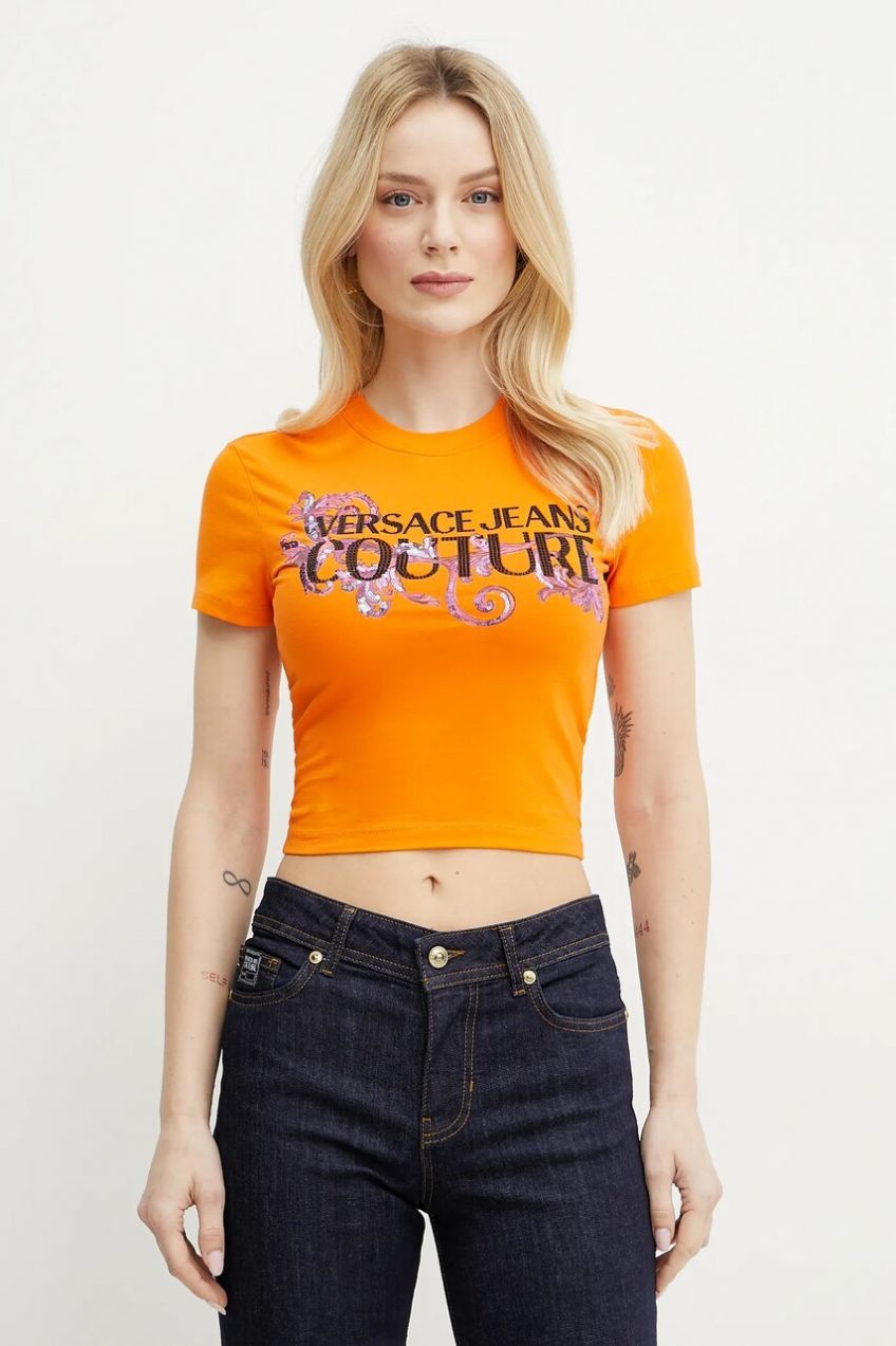 Tričko Versace Jeans Couture dámske, červená farba, 78HAHC05 CJ02C