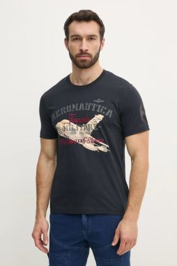 Bavlnené tričko Aeronautica Militare pánske, tmavomodrá farba, s potlačou, TS2406J641