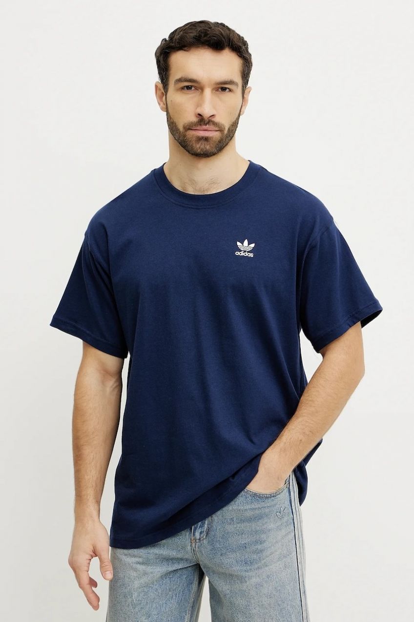 Bavlnené tričko adidas Originals Essential pánske, tmavomodrá farba, jednofarebné, JD0376