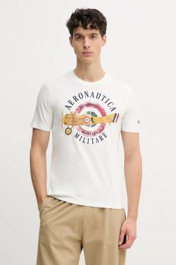 Bavlnené tričko Aeronautica Militare pánske, biela farba, s potlačou, TS2414J641